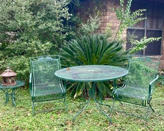 WROUGHT IRON TABLE AND 2 CHAIRS