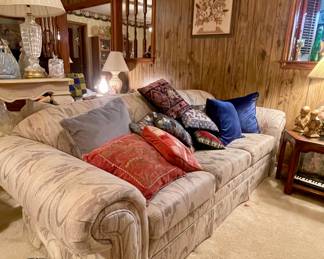 UPHOLSTERED COUCH, PILLOWS