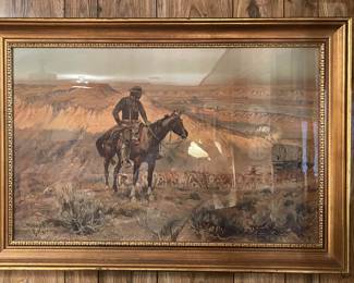 FRAMED WESTERN PRINT “WAGON BOSS” BY CM RUSSELL