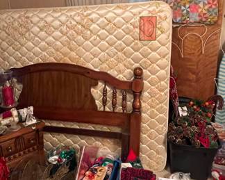 WOOD QUEEN HEADBOARD, QUEEN MATTRESS