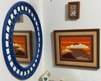 RETRO MIRROR, RETRO EMBROIDERED FRAMED WALL ART