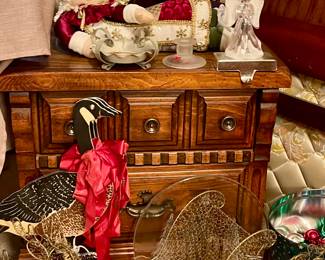 METAL SLEIGH, SOLID WOOD NIGHTSTAND