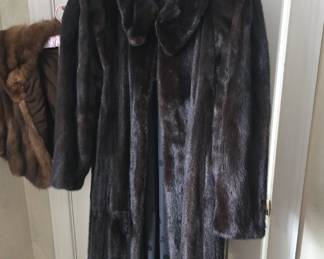 dark Mink full length fur coat with matching hat