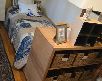 Nice twin. Bad frame. With shelving unit.