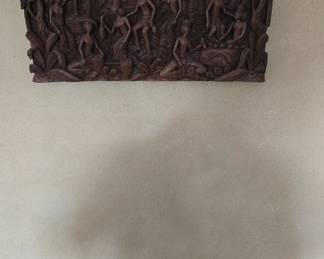 snooker score board and carved wood piece of art 