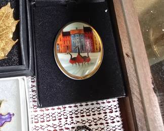 costume Jewelry and a P Buckley Moss brooch 