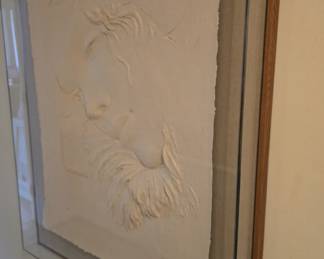 Frank Gallo cast paper sculpture " secret player" signed and numbered 48 of 200. this piece is very large! and in an acrylic frame. 