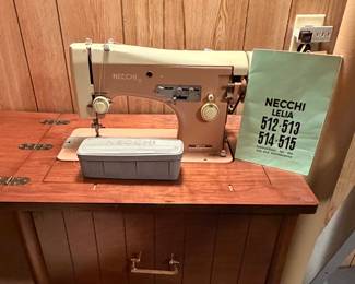 Necchi Lelia 513 Sewing Machine and MCM Style Cabinet
