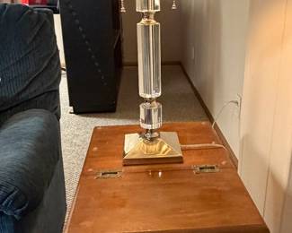 Flip Top Dough Box End Table; Crystal Table Lamps (2)