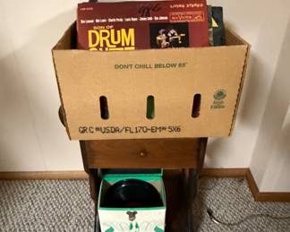 Record Albums; 45 Records; Record Case; Decorative Side Table