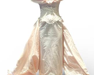 Vintage 90’s pale pink column wedding gown with detachable skirt 
