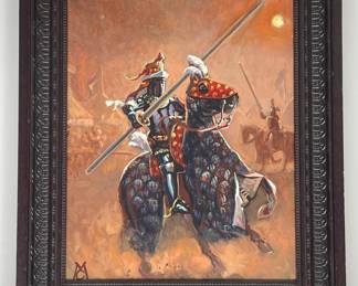 Mark Churms medieval scene framed painting 