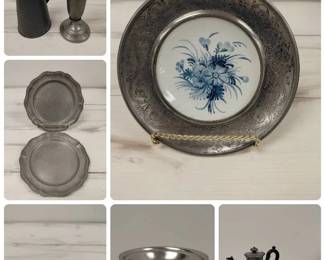 Array Of Stamped Pewter Serving Dishes