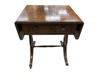 Small antique English Regency burl walnut twodrawer drop leaf sofa table
