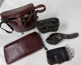 Vintage Antique Meerschaum Smoking Pipe, Wallet, Binoculars