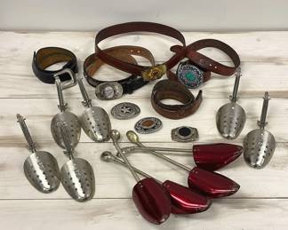 Vintage Belt Buckles, Belts And Metal Shoehorns