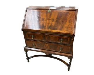 William and Mary style burl walnut and walnut writing desk