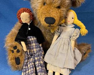 Sweet Jointed Handmade Bear And Two Precious Rag Dolls