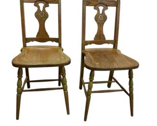 Pair of vintage fiddleback style oak dining chairs