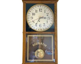 Antique Oak Glass Regulator Wall Clock