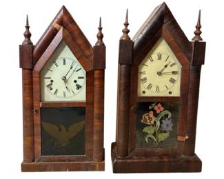 Antique New Haven Waterbury Gothic Steeple Clocks Need Repairs