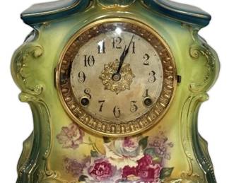 Antique Ansonia Royal Bonn La Fontaine Porcelain Mantel Clock