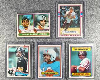 NLF Quarter Back Lot 5 Cards  Fouts Staubach, Rypien RC, Bradshaw, Stabler, Montana