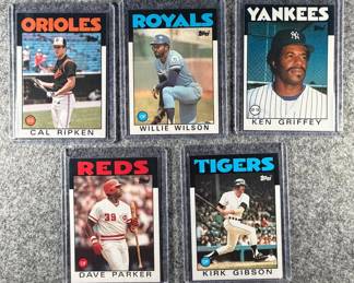 1986 Topps MLB Lot 5 Cards  Ripkin, Wilson, Griffey, Parker, Gibson.