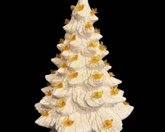 Vintage White Ceramic Christmas Tree w Yellow Birds