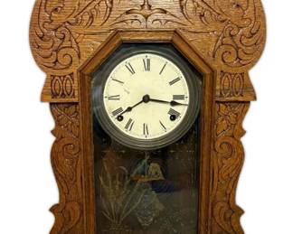 Antique Carved Wooden Gingerbread Mantel Clock