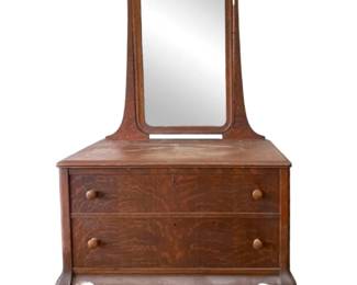 Antique Vanity Dresser With Curved Mirror