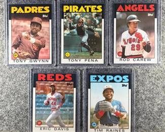 1986 Topps MLB Lot 5 Cards  Gwynn, Pena, Carew, Davis, Raines.