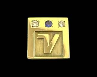10k Gold V Pin With Sapphire Diamonds