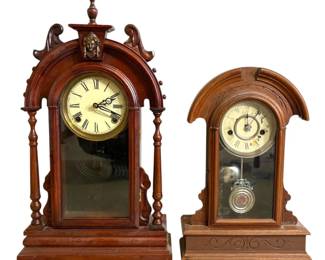 Antique Waterbury Carved Wooden Mantel Clocks