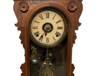 Antique Carved Wooden Mantel Clock