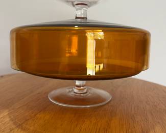 German crystal glass lidded box. Amber