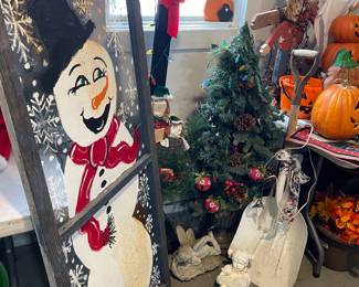 Christmas decor in garage and in basement