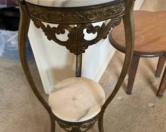French Art Nouveau Brass and Marble 2-Tier Plant Stand