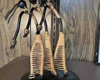 Black Iron and Rattan Figural Candle Holder