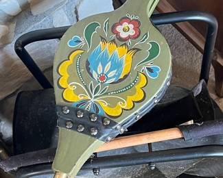 Hand Painted Folk Art Wood & Leather Fireplace Bellow