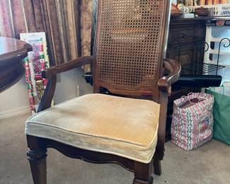 Amish Style Oval Double Pedestal Dining Table with Traditional Cane Back Dining Chairs