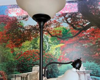 Black Metal Torchiere Floor Lamp with Reading Light