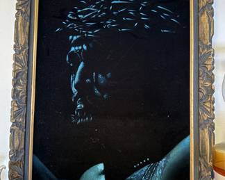 Crucifixion of Jesus Velvet Painting with Ornately Carved Frame