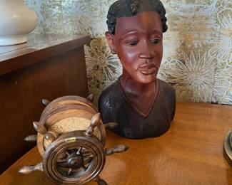 Hand Carved & Painted African Man Bust by Maxo Napoleon of Haiti