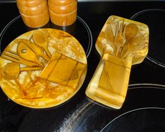 1970s Yellow Lucite Resin Trivet and Spoon Rest