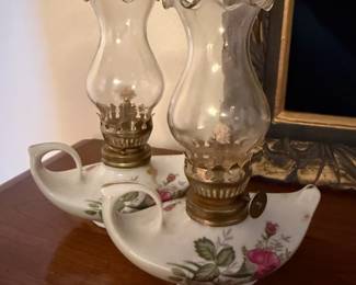 Miniature Porcelain Aladdin Style Oil Lamps
