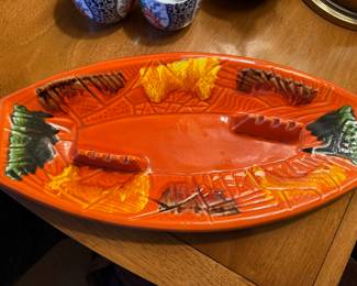 Mid-Century Modern Orange/Mulitcolor Ceramic Ashtray