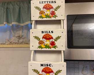 1978 Sears Merry Mushroom Wood Wall Letter/Bill Organizer