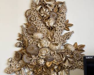 Mid Century Large Resin Floral Wall Hanging Sculpture