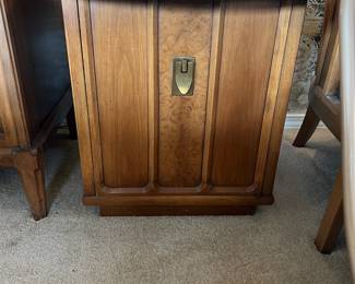 Mid-Century Modern Wood Nightstand with Burled Veneer Detail